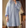 Top Vintage da Donna Blu Girocollo Manica Lunga Primavera Ampi Stile Cinese a Righe Camicie Morbide