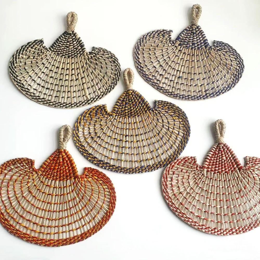 Bohemian Decorative Handmade Fan Colorful Hand Braided Fan Durable Hand-woven Straw Fan  Outdoor