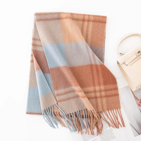 Plaid Scarf for Women 100% Wool Shawl All-Match Tassel Warm Comfortable Luxury Clothes New Fashion Autumn Winter Scarves