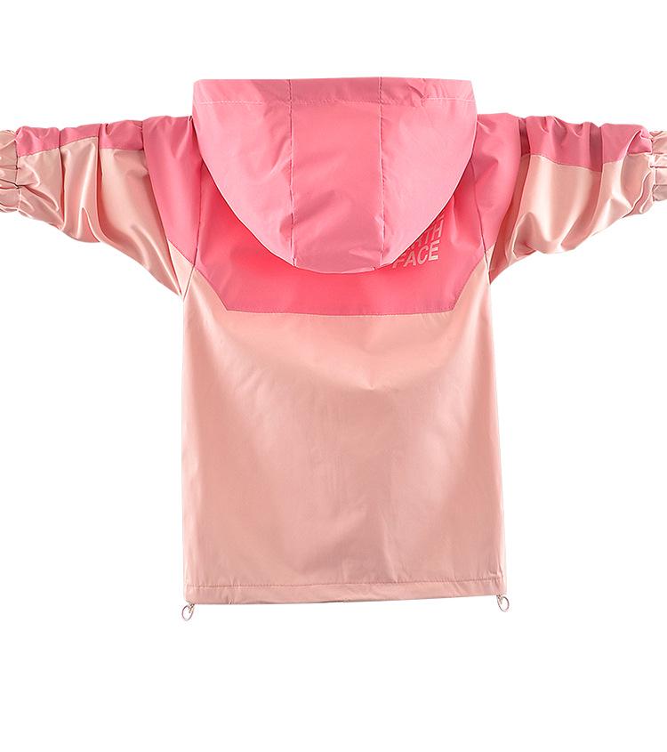 Girls' Spring and Autumn Color Block Windbreaker: Children's Fashionable Hooded Jacket