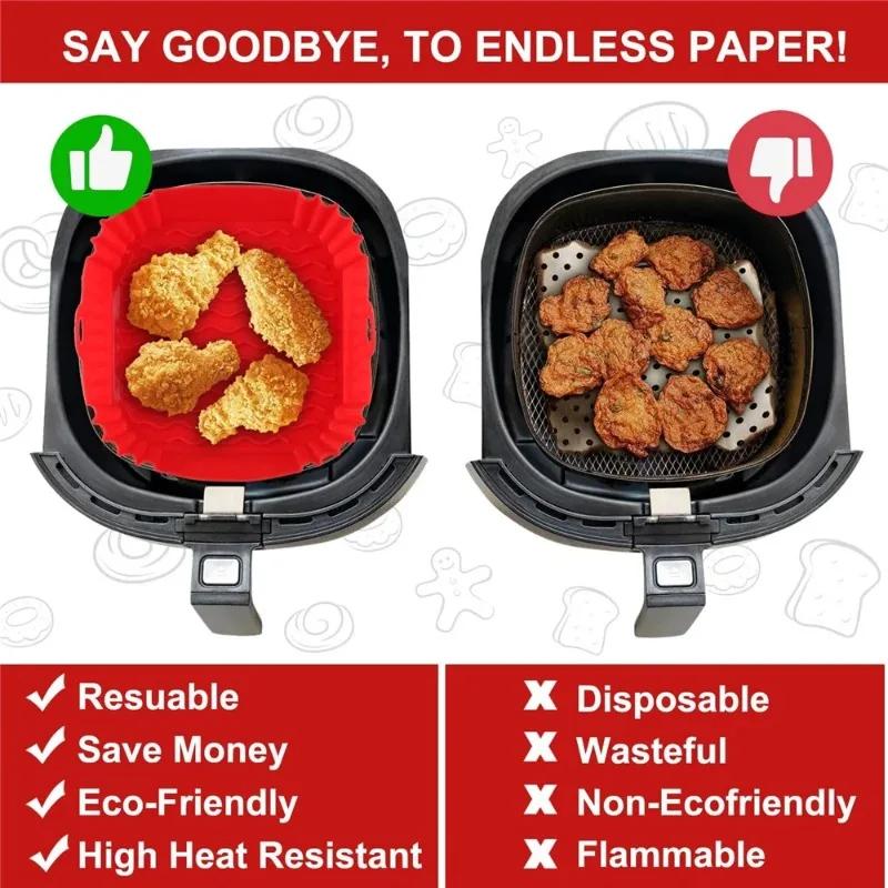 Square Air Fryer Silicone Tray Oven Baking Tray Pizza Fried Chicken Baking Tool Reusable Liner Nostick Airfryer Silicone Basket