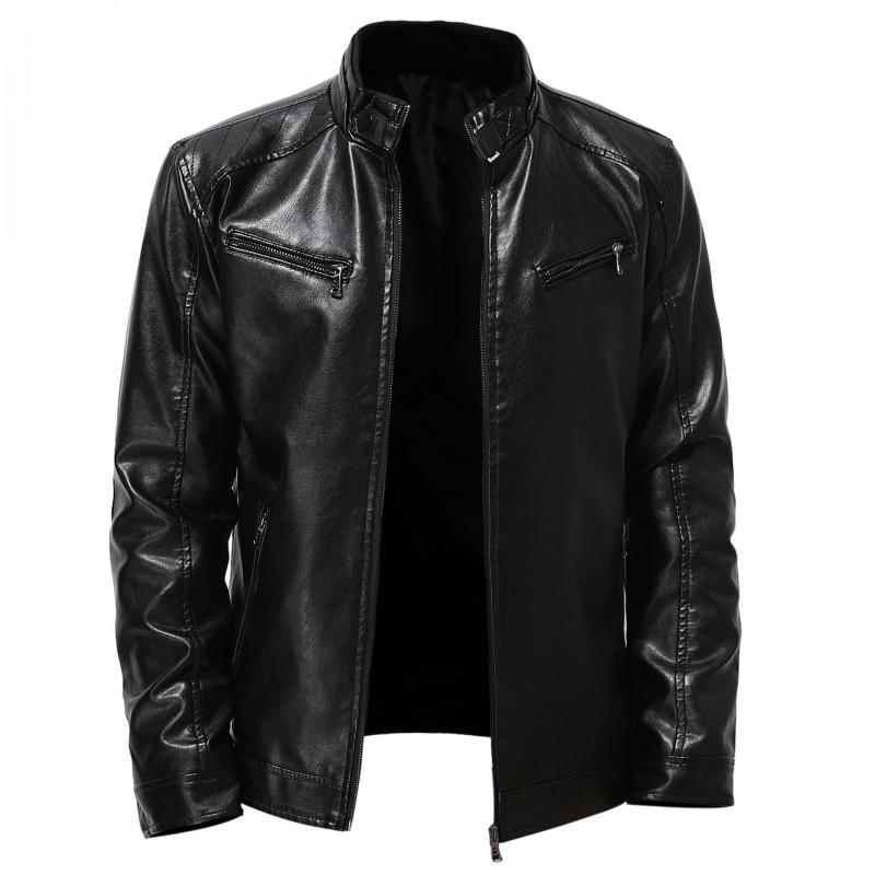 Mens PU Leather Zip-Up Jacket With