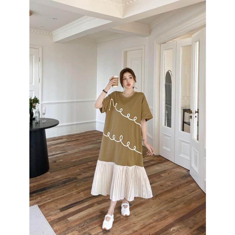 DIMANAF 2026 Plus Size New Floral Dress Summer Women Shirt Dress Loose Beach Casual Long Dresses O-Neck