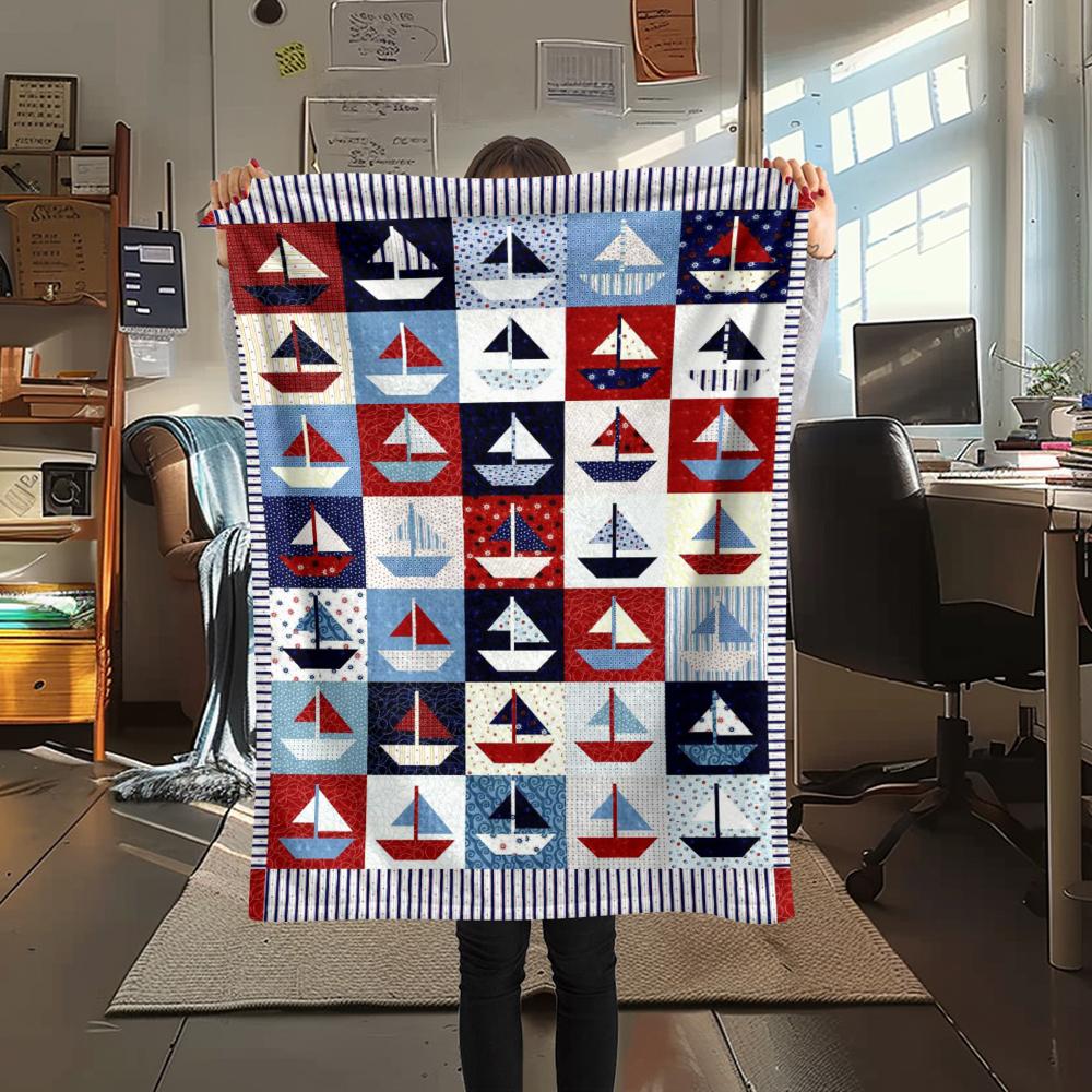 1Pc Nautical Theme Print Flannel Blanket, High quality Comfortable for All Seasons, Home Decor, Warmth and Comfort, Perfect for Christmas Gifts