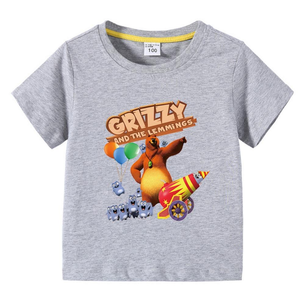 

Children s Clothing Grizzy And The Lemmings Graphic Short Sleeve T-Shirt Boys O-Neck Tee New Fashion Clothing 100