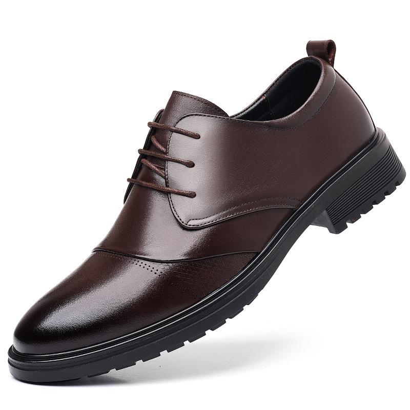 FashionMen's Dress Shoes Fashion Casual Cow Leather Hollowed Out Breathable Business Casual Lace-up Pointy Soft Soled Shoes for Men