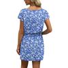 Women's Summer V-Neck Casual Short Sleeve Drawstring With Pocket Vintage Floral Dresses