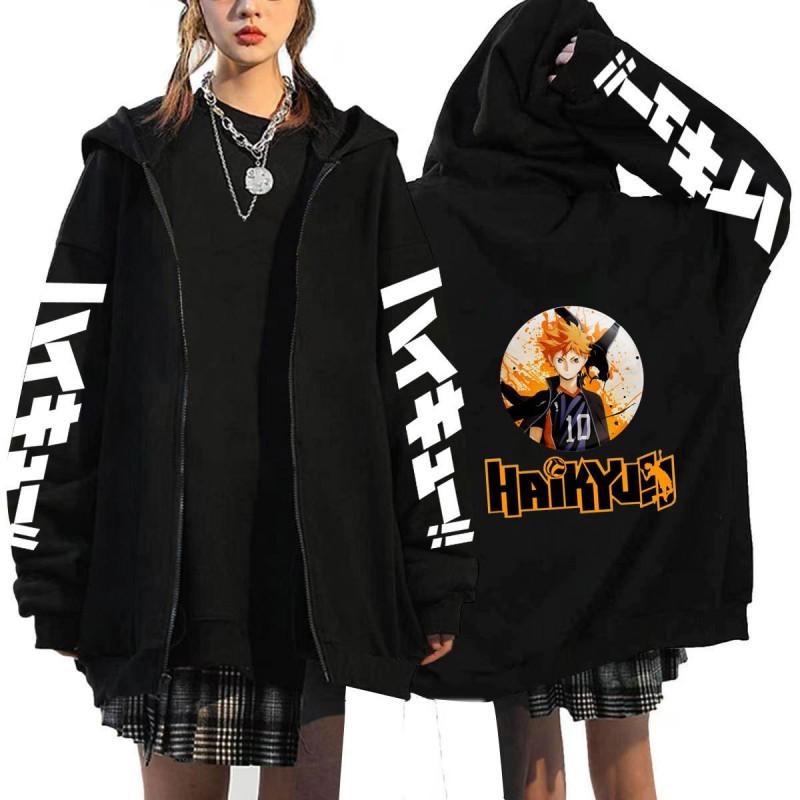Haikyuu Volleyball Anime Mens Zipper Hoodie Loose Fit Cotton Sweatshirt Teens Casual Wear
