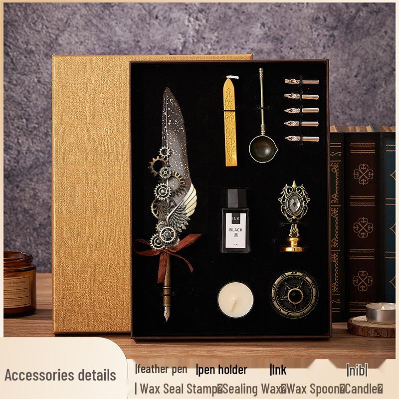 Set stilou Duker: Pană elegantă europeană retro pentru caligrafie cu ceară de sigiliu, perfectă pentru exersarea caligrafiei și prezentare în cutie cadou.
