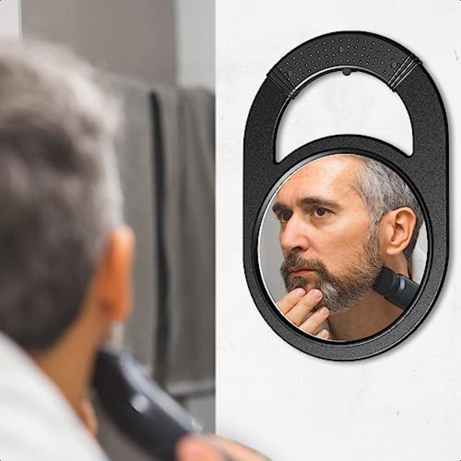 Unbreakable Hand Mirror Salon Barber Mirror with Handle AntiSlip Grip for Travel Makeup Shaving Shower Black