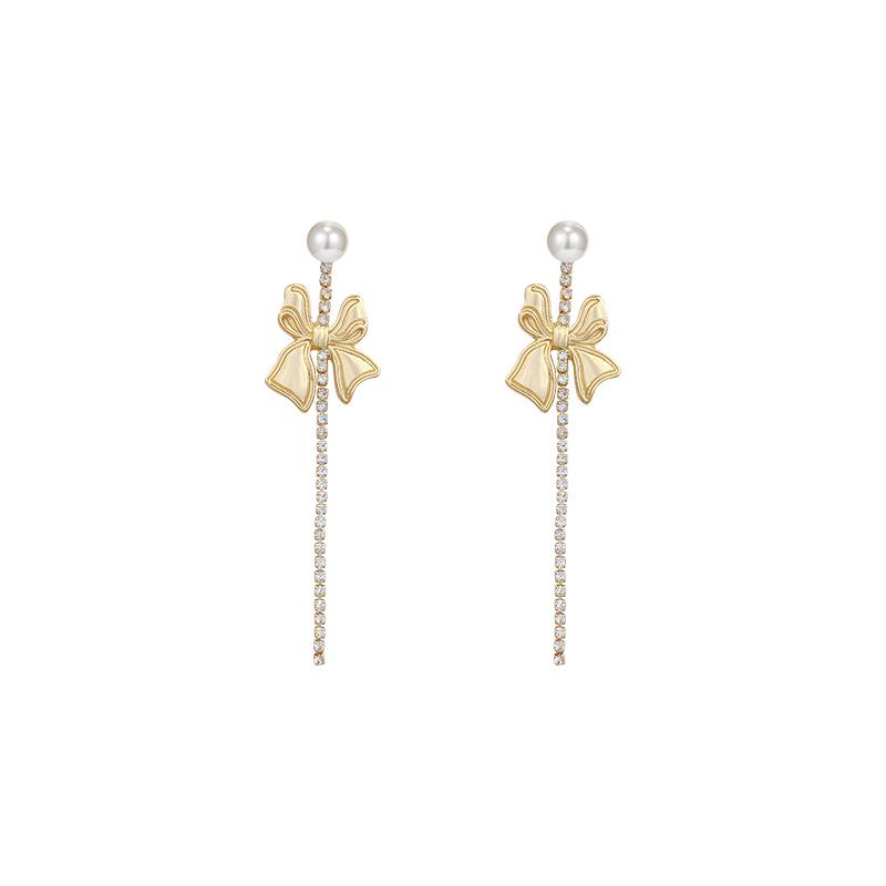Fairy Tassel Pearl Bow Earrings In S925 Silver