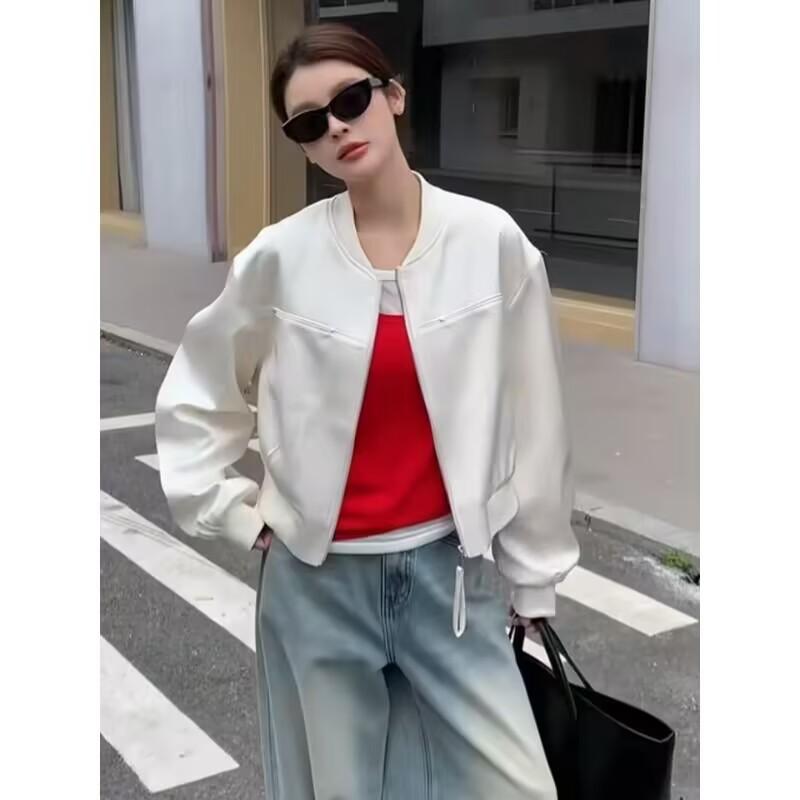 Womens Satin Stand Collar Baseball Jacket 2026 Loose Fit Slimming Casual Blazer Outerwear