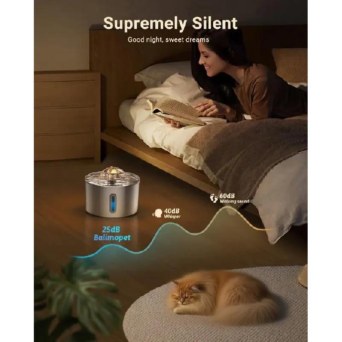 2.2L Stainless Steel Pet Water Dispenser with Dual Outlet Mode and Flower Outlet Design Makes Pets Enjoy Drinking Water More