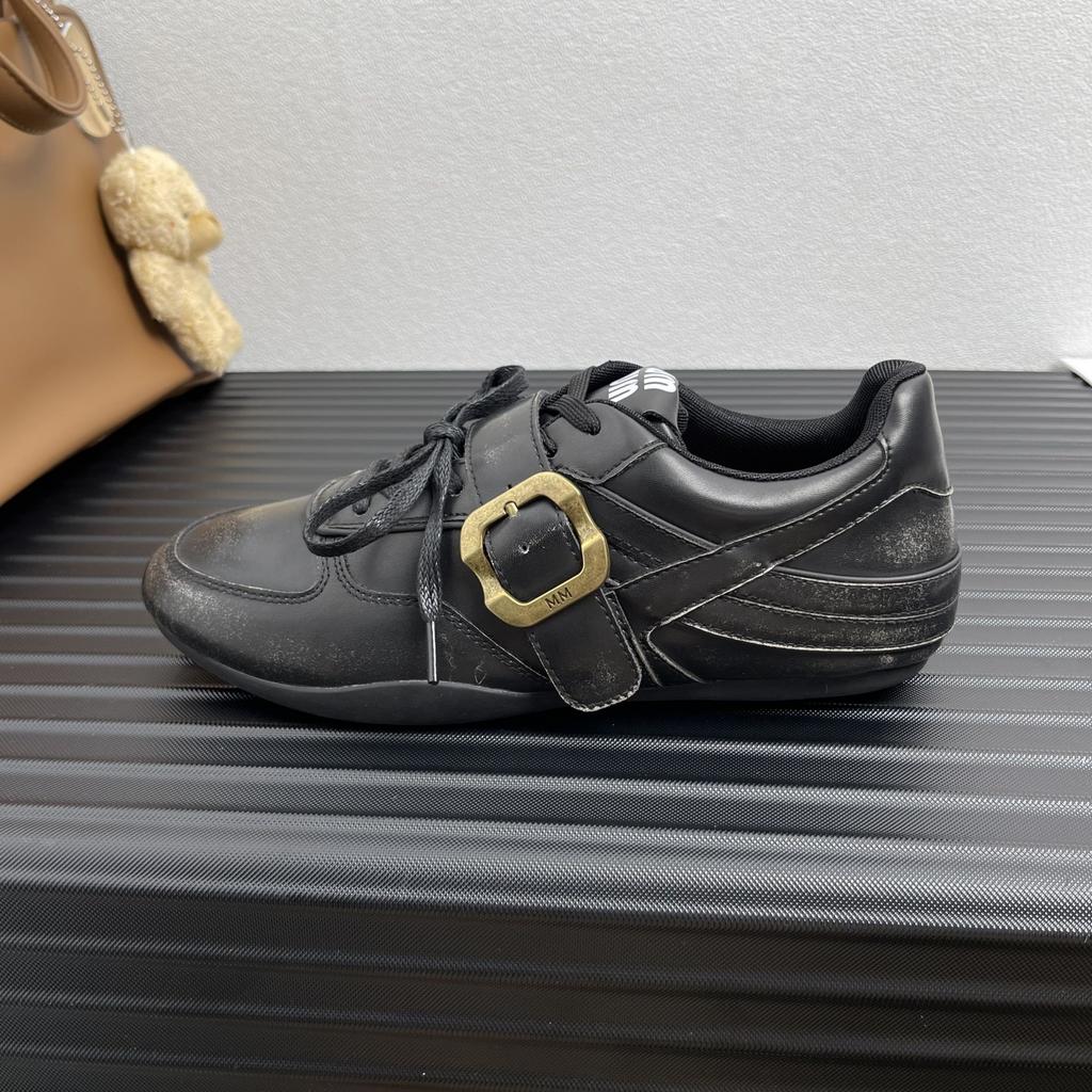 Leather loafers women's early autumn new retro versatile lace-up belt buckle small leather shoes