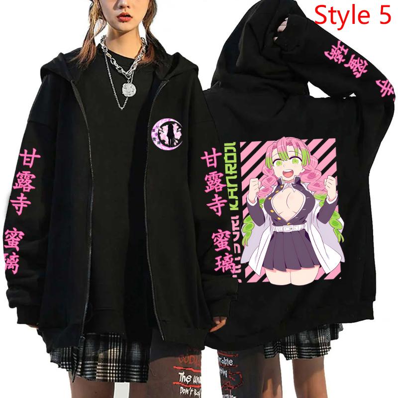 Neue Anime Kanroji Mitsuri Druck Hoodies Cartoon Zip Hoodies Damen Herren Mode Langarm Reißverschluss Pullover Harajuku Sweatshirt