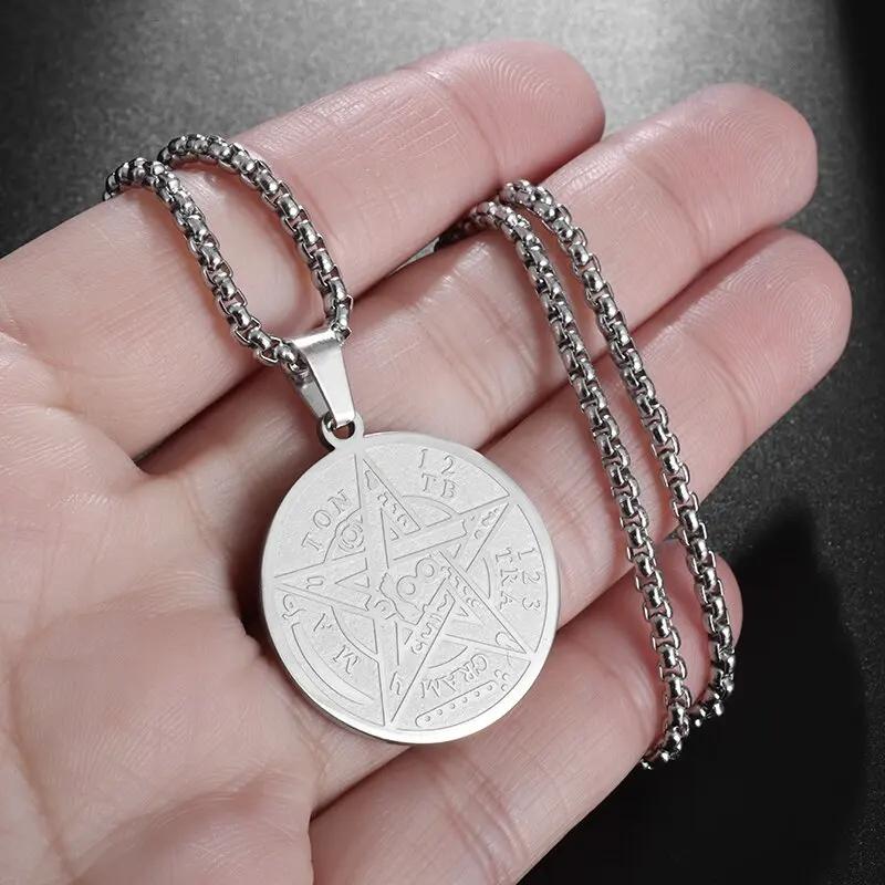 European and American Popular Titanium Steel Solomon Magic Amulet Pendant Fashion Stainless Steel Seven Angel Guardian Necklace