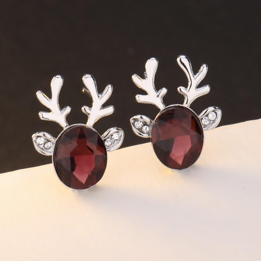 Fashionable Moose Stud Earrings with Glittering Antler Design for Women