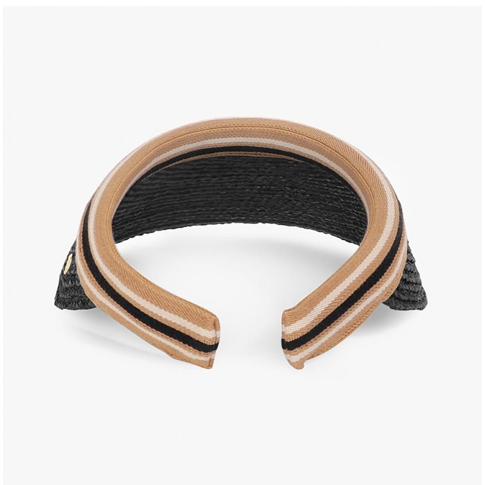 Helen Kaminski Bianka Charcoal Black Stripe Visor Sun Cap Hat50265