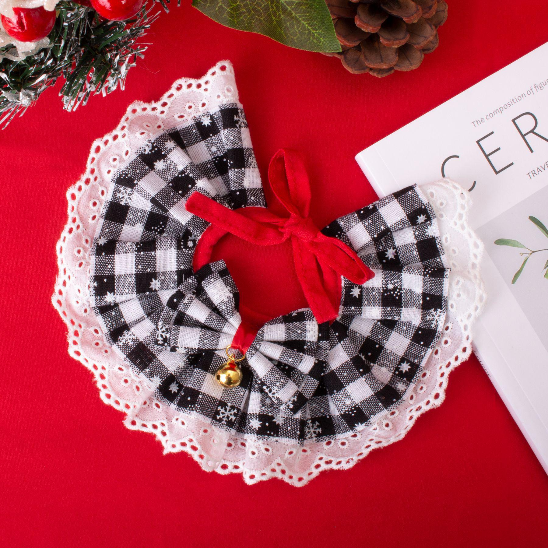 Plaid Lace Pet Christmas Bow Tie & Bell Neckwear for Cats and Dogs