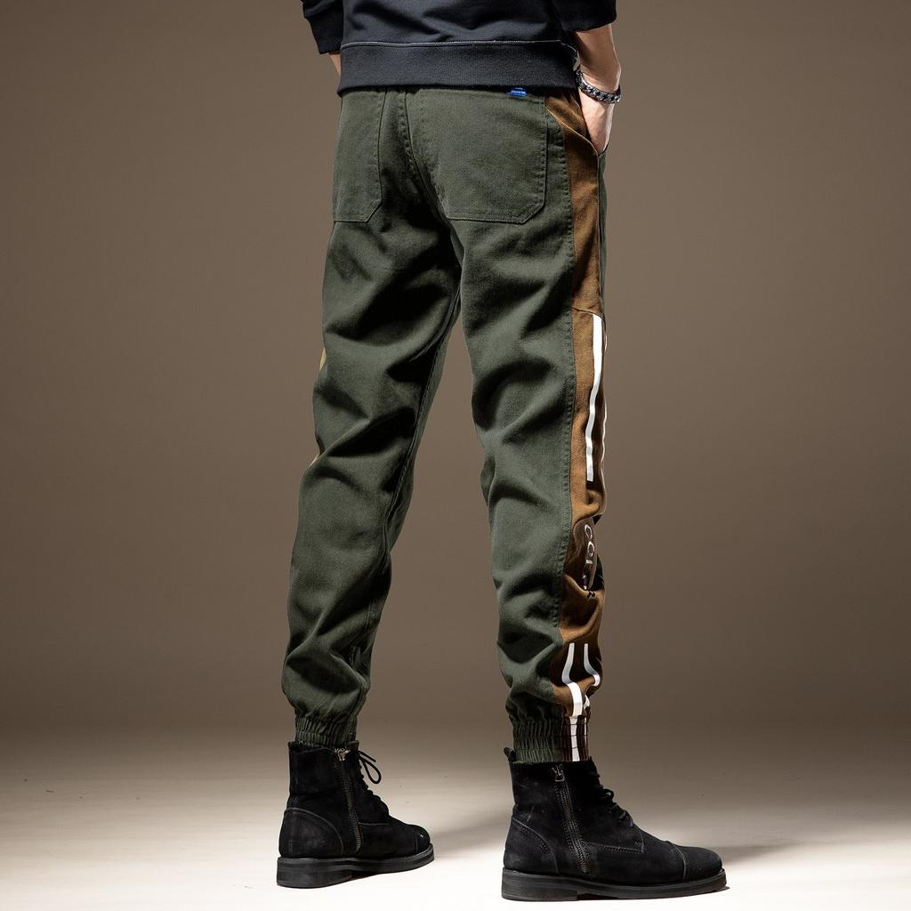 High-end American splicing overalls men's trendy brand loose straight leggings men's sweatpants casual pants long pants