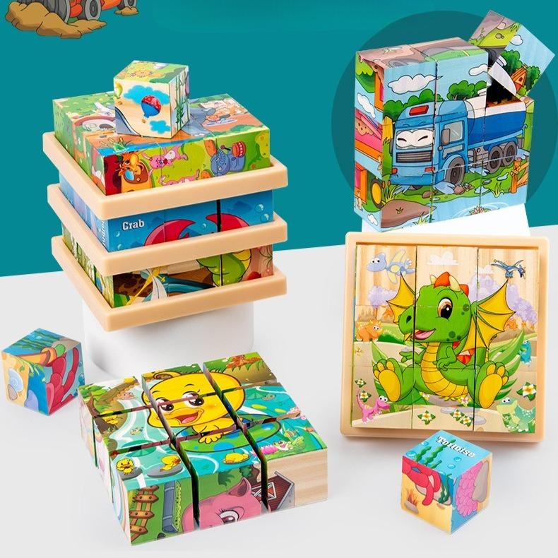 3D Wooden Puzzle – Educational Flip & Build Blocks for Kindergarten Kids