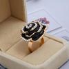 Adjustable Alloy Flower Ring with Drip Glaze & Rhinestones - European & American Creative Design for Women