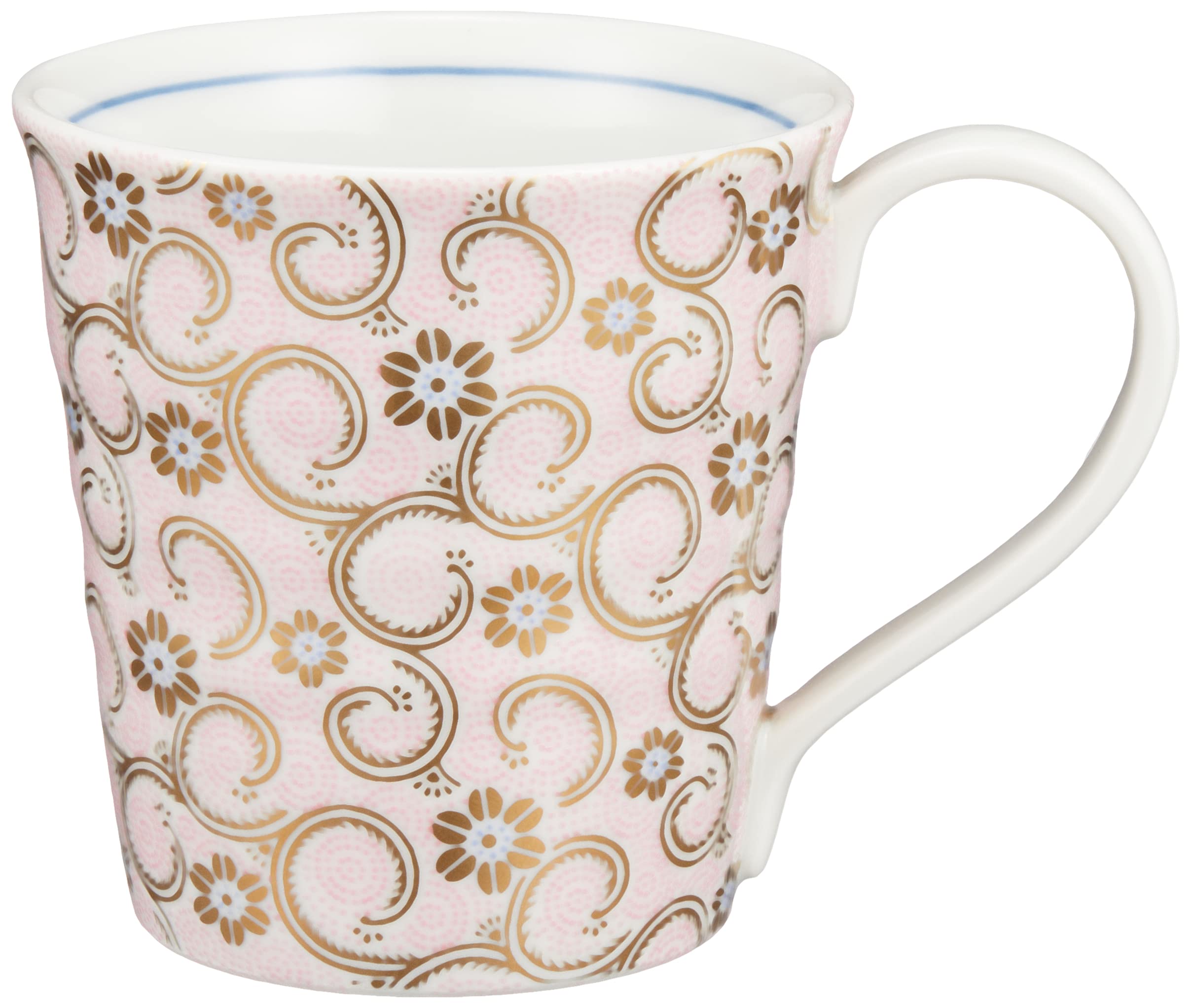 

Kutani ware mug, approximately 8 x 8.5 cm, five-color arabesque pattern, peach color, made in Japan, product number 32K25S2B, by Seizan Kiln.