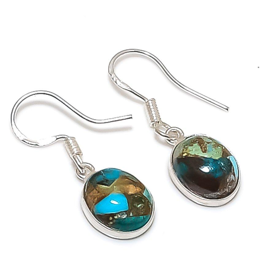 

Copper Chrysocolla Gemstone 925 Sterling Silver Jewelry Earring 1.06 KJ-950