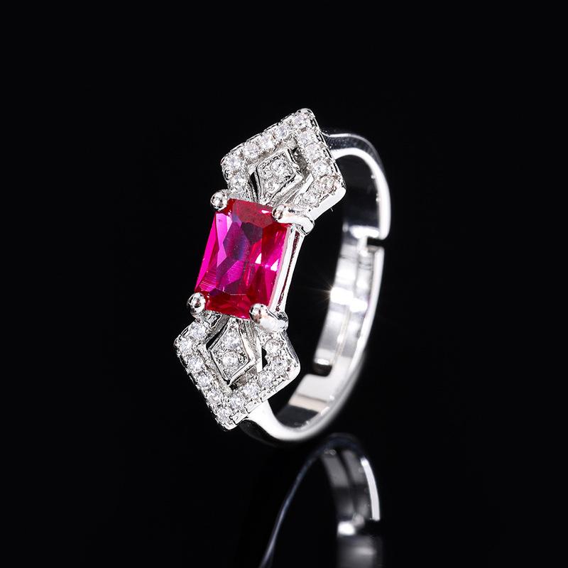 Кольцо с рубином Цвет «Кровь голубя» Квадратная оправа Циркон Сокровище Изумруд Параиба
