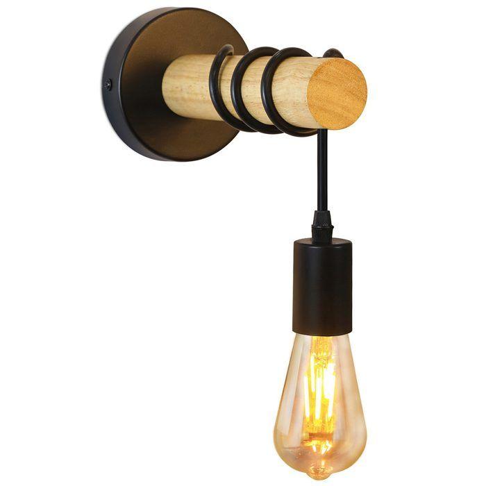 Applique murale - NETTLIFE - Applique murale en bois vintage - E27 - Noir - Scandinave/Moderne
