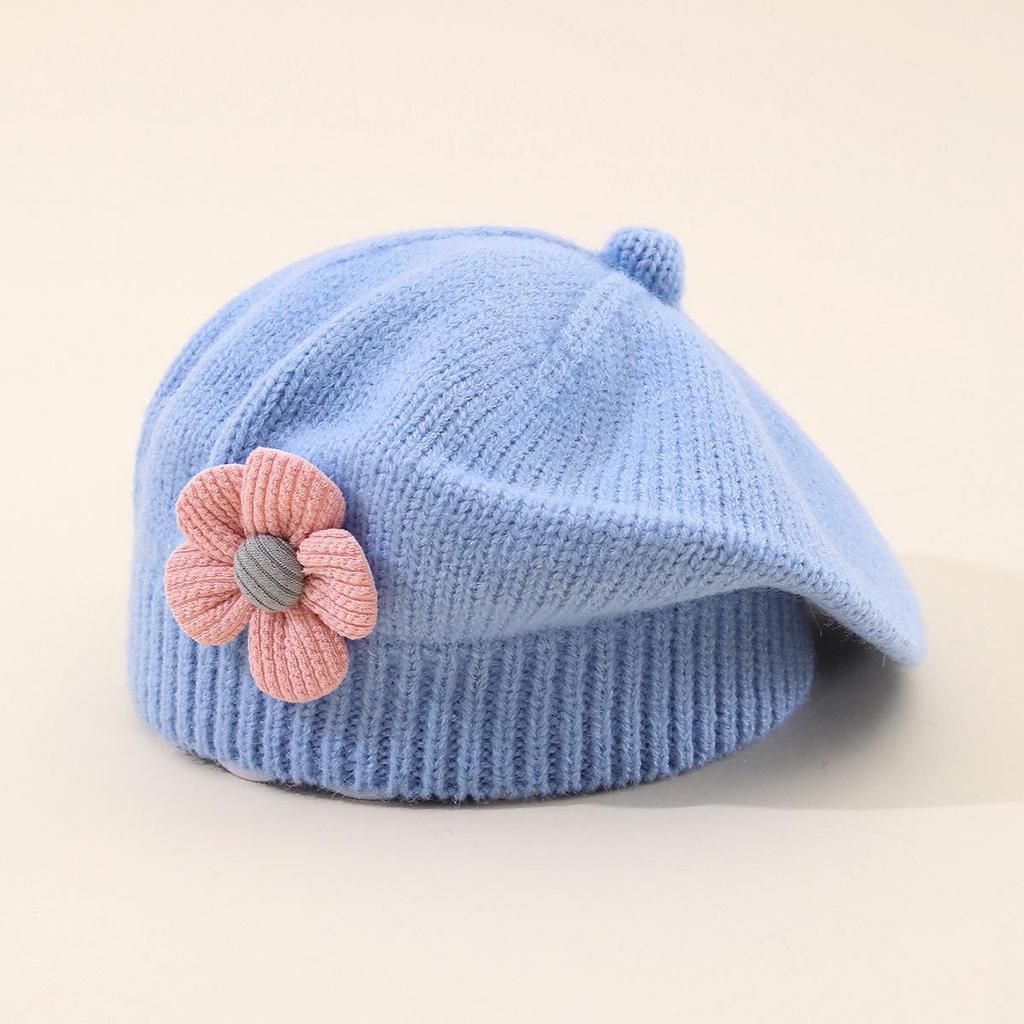 Autumn & Winter Children's Wool Beret with 3D Flower Design