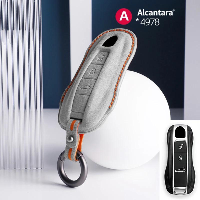 Alcantara Car Key Case Cover For Porsche Panamera Spyder Carrera Macan Cayman Cayenne 911 970 981 991 Accessories
