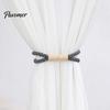 Decorative Curtain Buckle Magnetic Tieback, Cotton Linen Rope Holdback with Wood for Non-damaging Wall Tie Drapes, Backs Bedroom, Boho Room, Nursery,