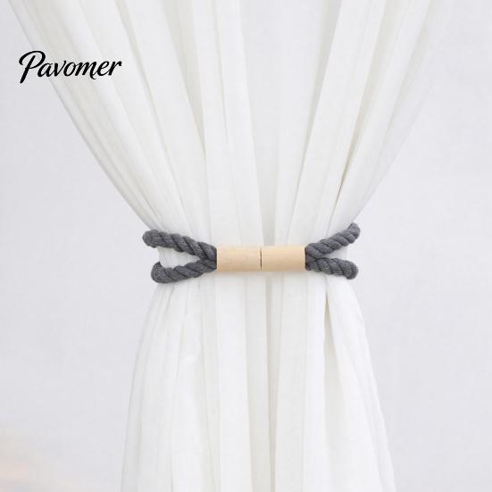 Decorative Curtain Buckle Magnetic Tieback, Cotton Linen Rope Holdback with Wood for Non-damaging Wall Tie Drapes, Backs Bedroom, Boho Room, Nursery,