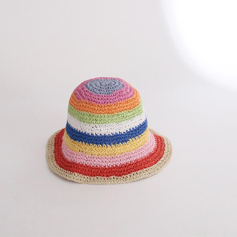 Women's Spring and Summer Korean Style Fashionable Colorful Pure Hand Crocheted Woven Fisherman Hat Vacation Foldable Sun Protection Sunshade Hat