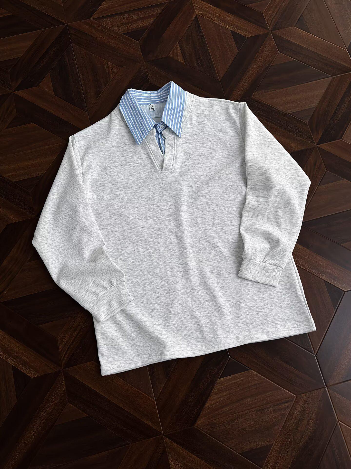 

Men s Color Block Patchwork Two-Piece Shirt Collar Hoodie - Trendy, Long Sleeve Polo Jacket for Spring & Autumn XXXL сірий колір