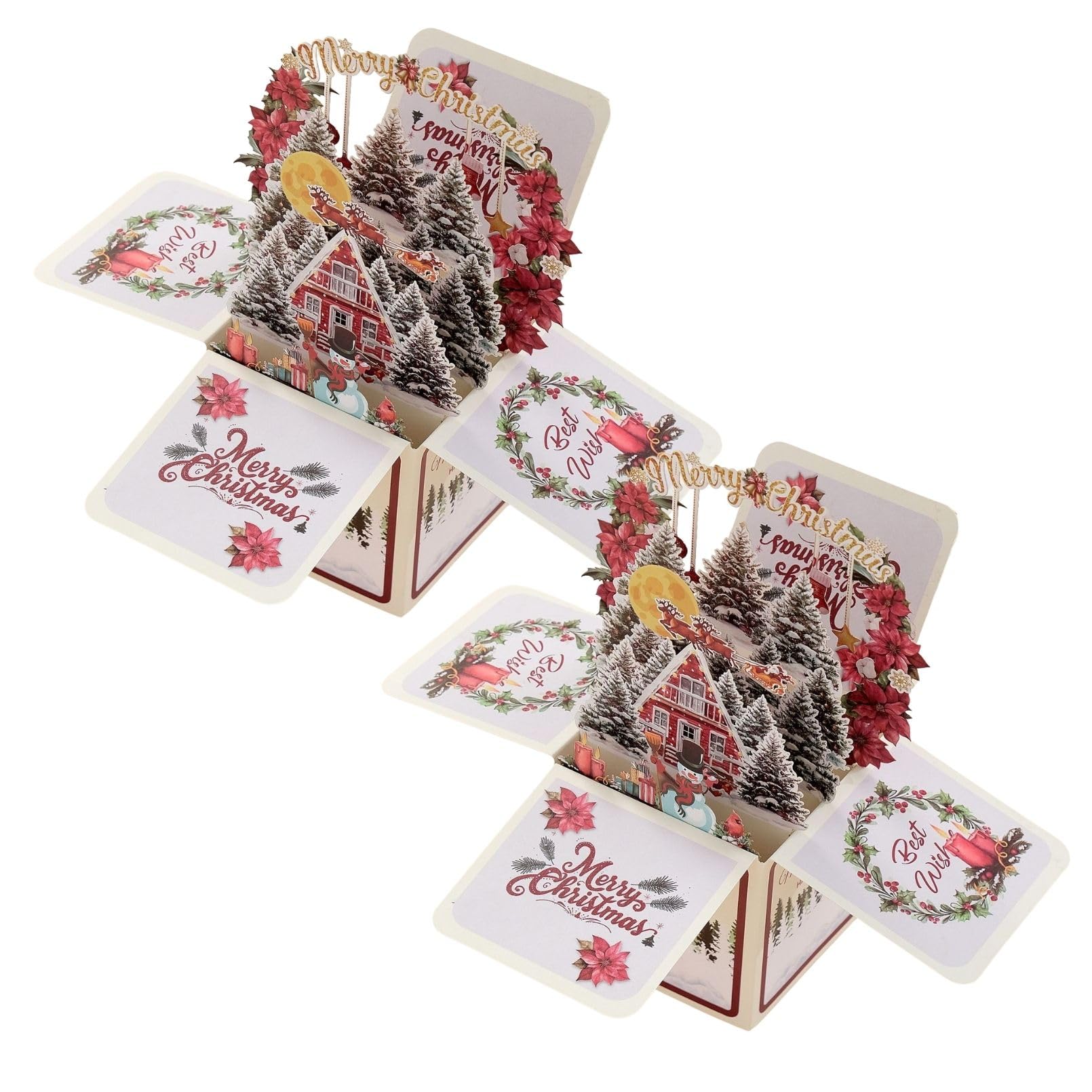 

CAWKAY 3D Рождественские открытки, Набор из 2 штук, Снежная сцена, 3D открытки-раскладушки, Складные, Идеальны для юбилеев, Санта, Празднований и Подарков