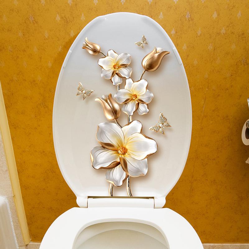1Pc  Beautiful Lotus Butterfly Toilet Sticker Bathroom Toilet Cover Decorative Sticker Waterproof Self Adhesive
