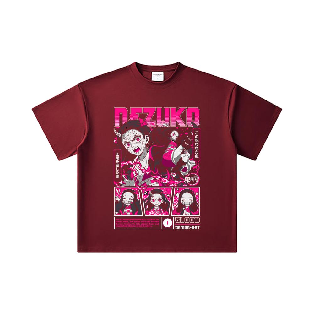 260 GSM Double Yarn 32 Count 100% Cotton Demon Slayer V56 Nezuko Print Unisex Heavy Cotton T Shirt