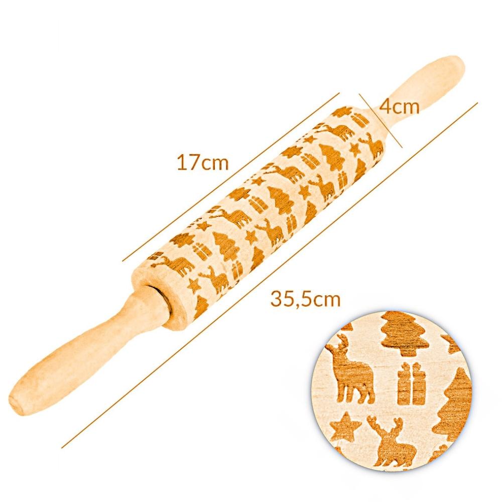 Christmas-themed Wooden Structured Engraved Rolling Pin for Gingerbread Cookies