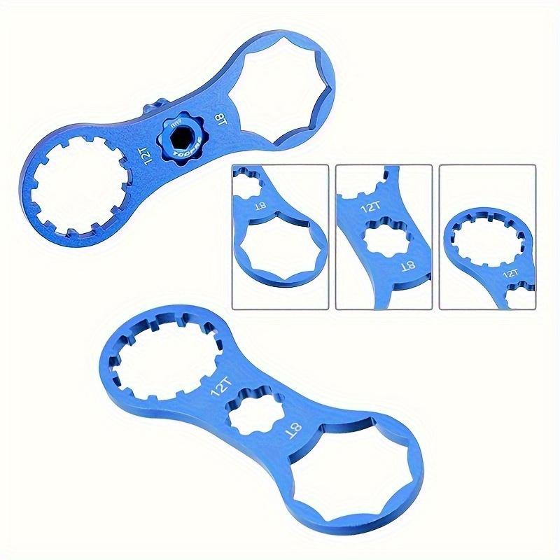 1 Pc Aluminum Alloy Bike Front Fork Repair Tool, Multi-Size Spanner Wrench for Fork Cap Removal & Installation, Blue, for Mountain & Road Bicycles MTB