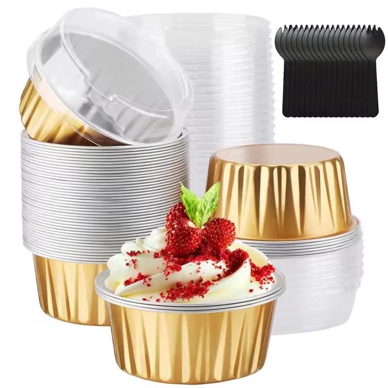 50 Unidades Mini Forminhas de Bolo Forminhas de Alumínio para Cupcake Forminhas de Papel para Assar Caixas para Muffins Forminhas de Pudim Antiaderentes para Sobremesa Ferramentas de Cozinha