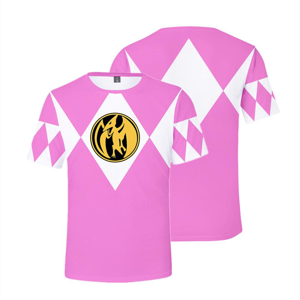 Pink Ranger Costume T-Shirt Unisex Mighty Morphin Power Rangers Pterodactyl Emblem 3D Print Cosplay Short Sleeve Casual Graphic Tee