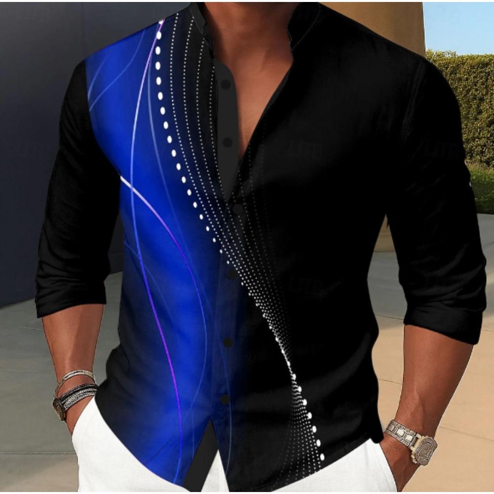 Men's Striped Printed Long Sleeve Shirts Casual Cardigan New Button Holiday Fashion Shirts