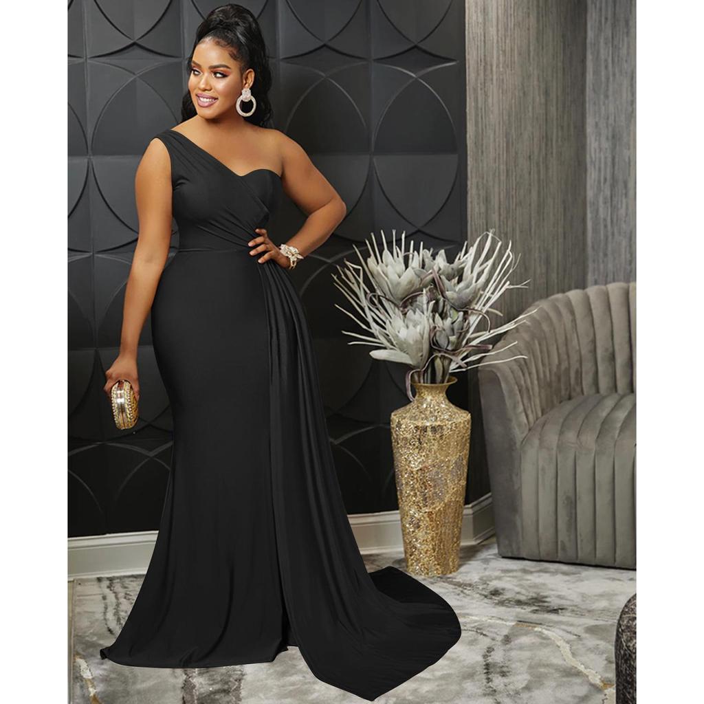 X5819 European & American Fashion Solid Color Long One-Shoulder Party Bodycon Dress for Women