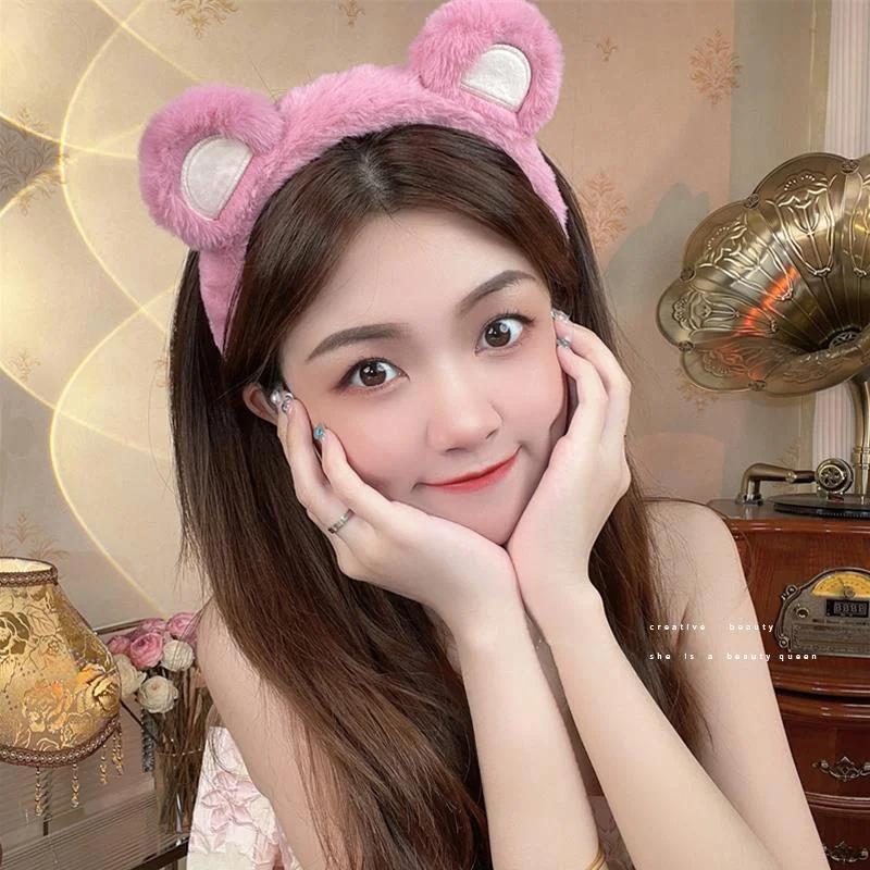 New Fashion Plush Headband Women Cute Pink Bear Korean Version Face Wash CaomeiBear Hairband Girl Hair Accessories