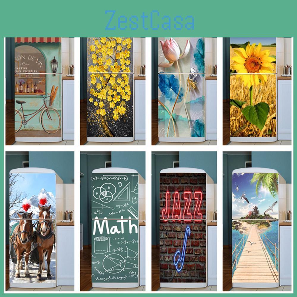 Kitchen Fridge Door Cover Adhesive Wallpaper Dishwasher Fridge Wrap Sticker Art Fridge Door Cover Sticker