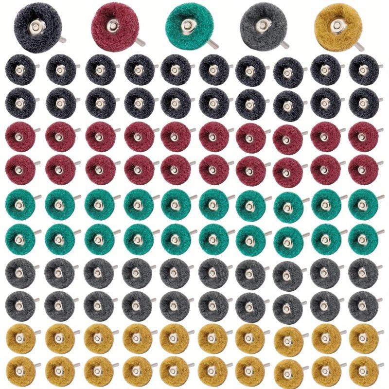 100Pcs Abrasive Buffing Wheels Shank Grit Scouring Pad Abrasive Wheel for Power Rotary Tool Rust Removal Polishing