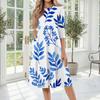 Damen Freizeitkleid mit Rundhalsausschnitt, Dreiviertelärm, Blumendruck, Midi-Länge, Leicht, Bequeme Passform mit Taschen