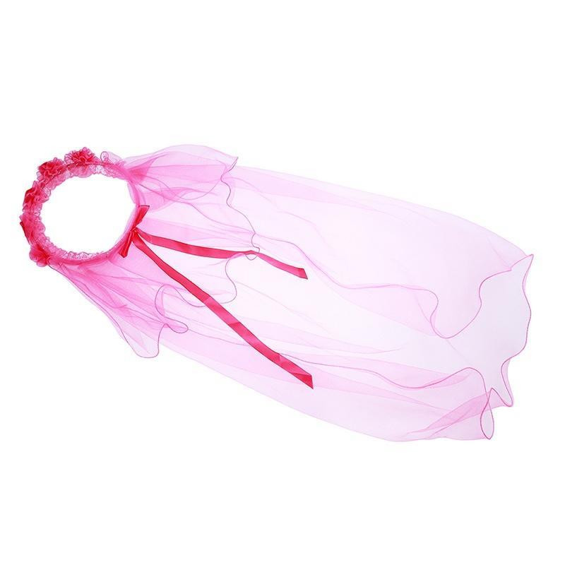 Tulle Lace Veil for Girls Flower Bow Headband Wedding Baptism Veil Princess Costume Accessory for Dance Performance Party